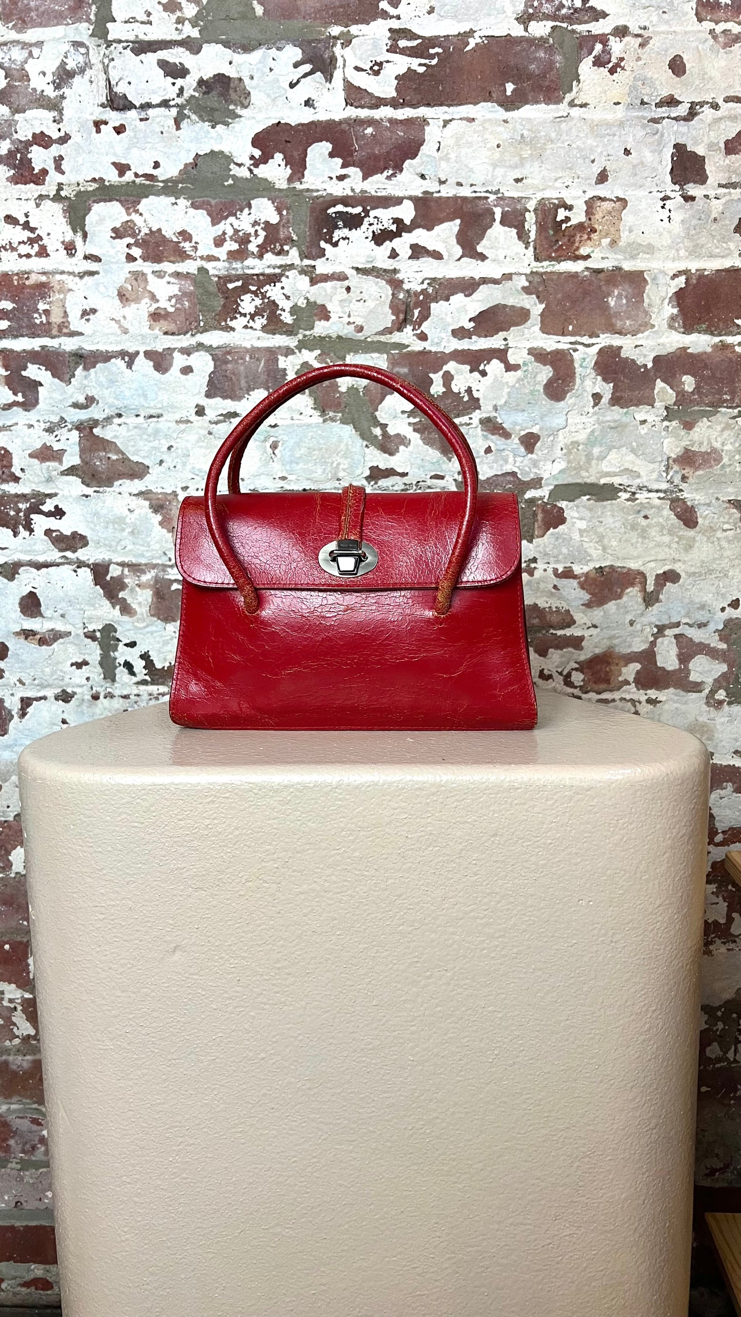 Miu Miu Red Cracked Leather Handbag