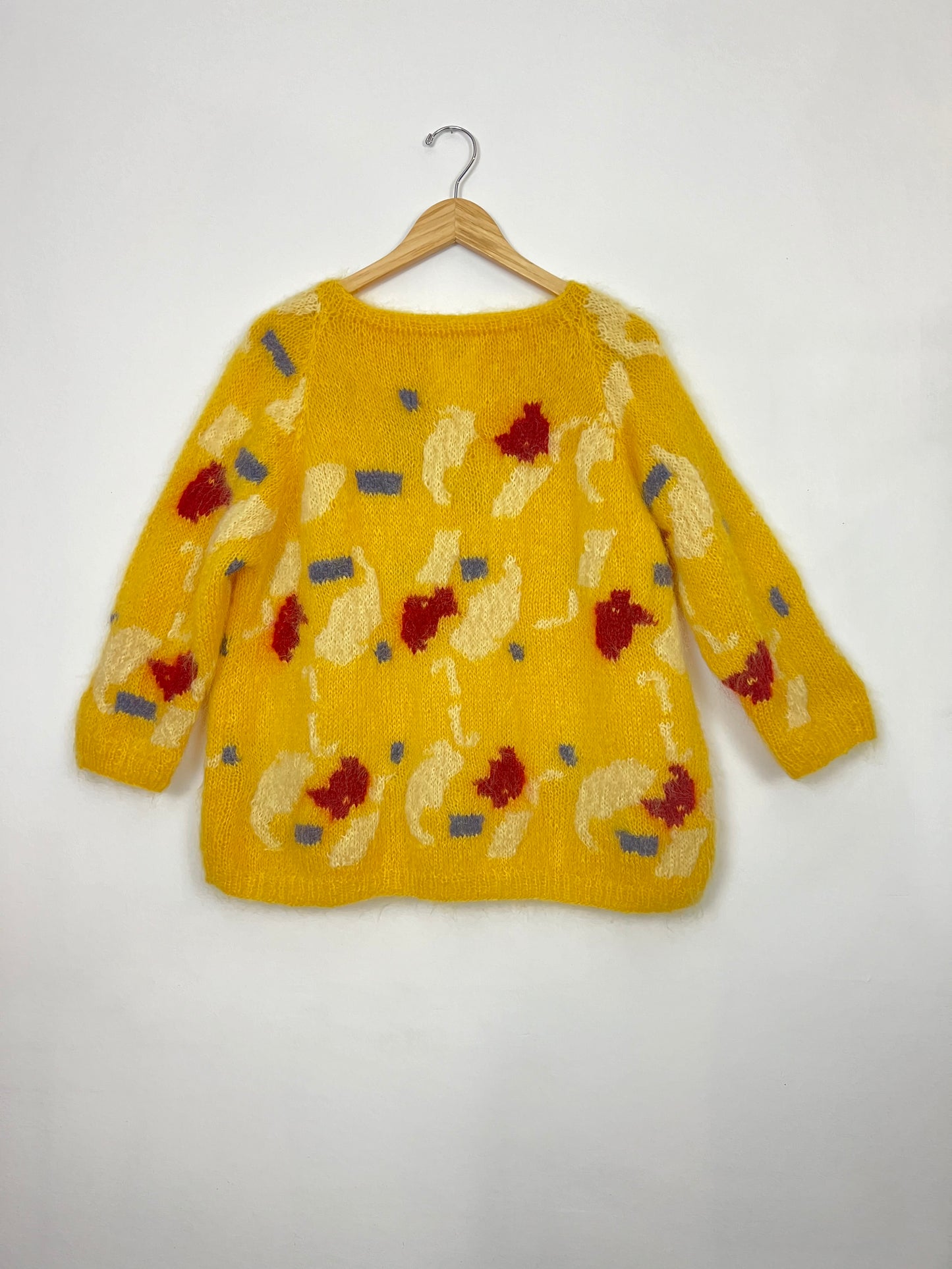 1980's Hand-Knit Abstract Fuzzy Marigold Mohair Sweater