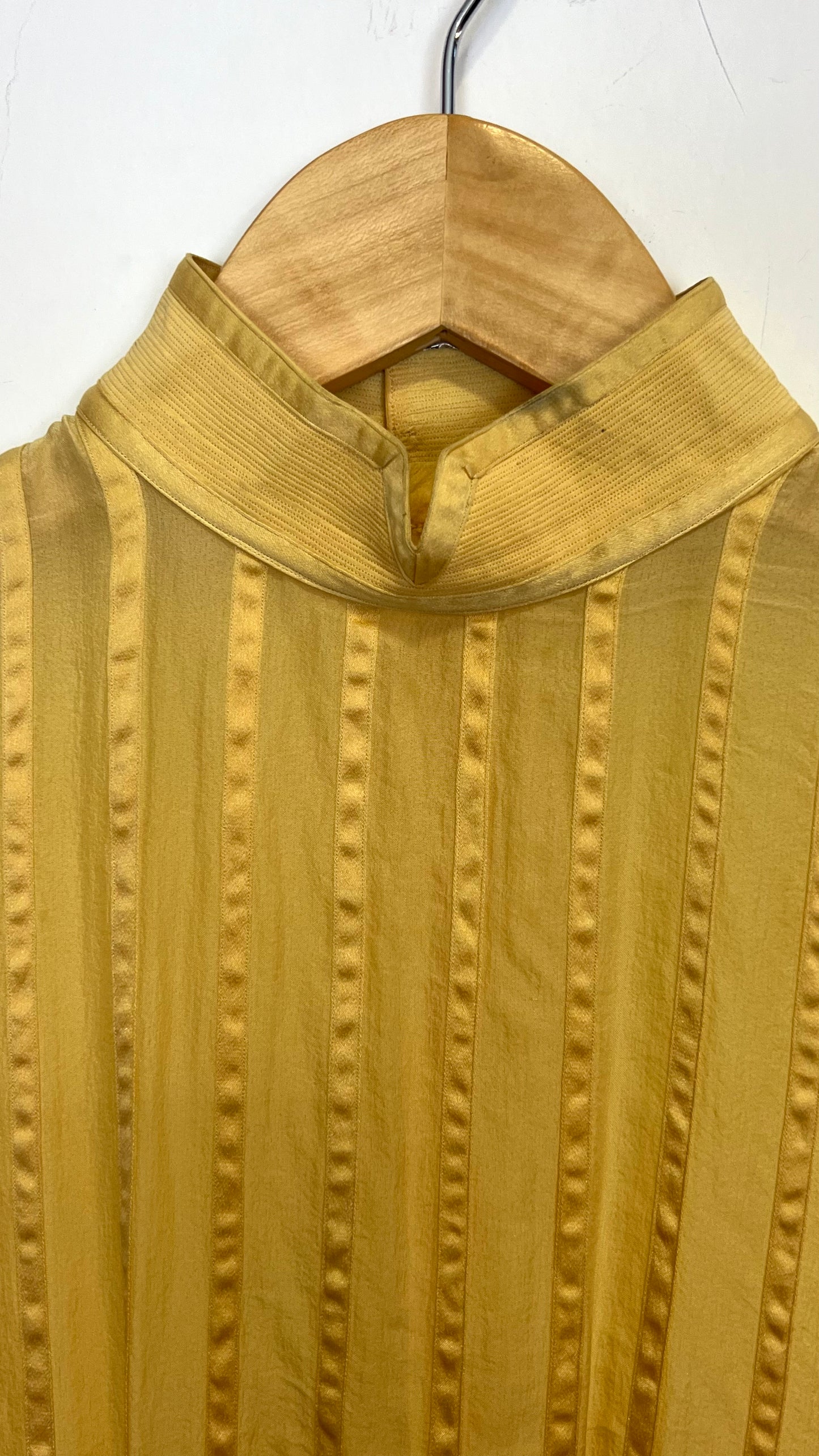 1940's Canary Yellow Sheer Silk Striped Blouse