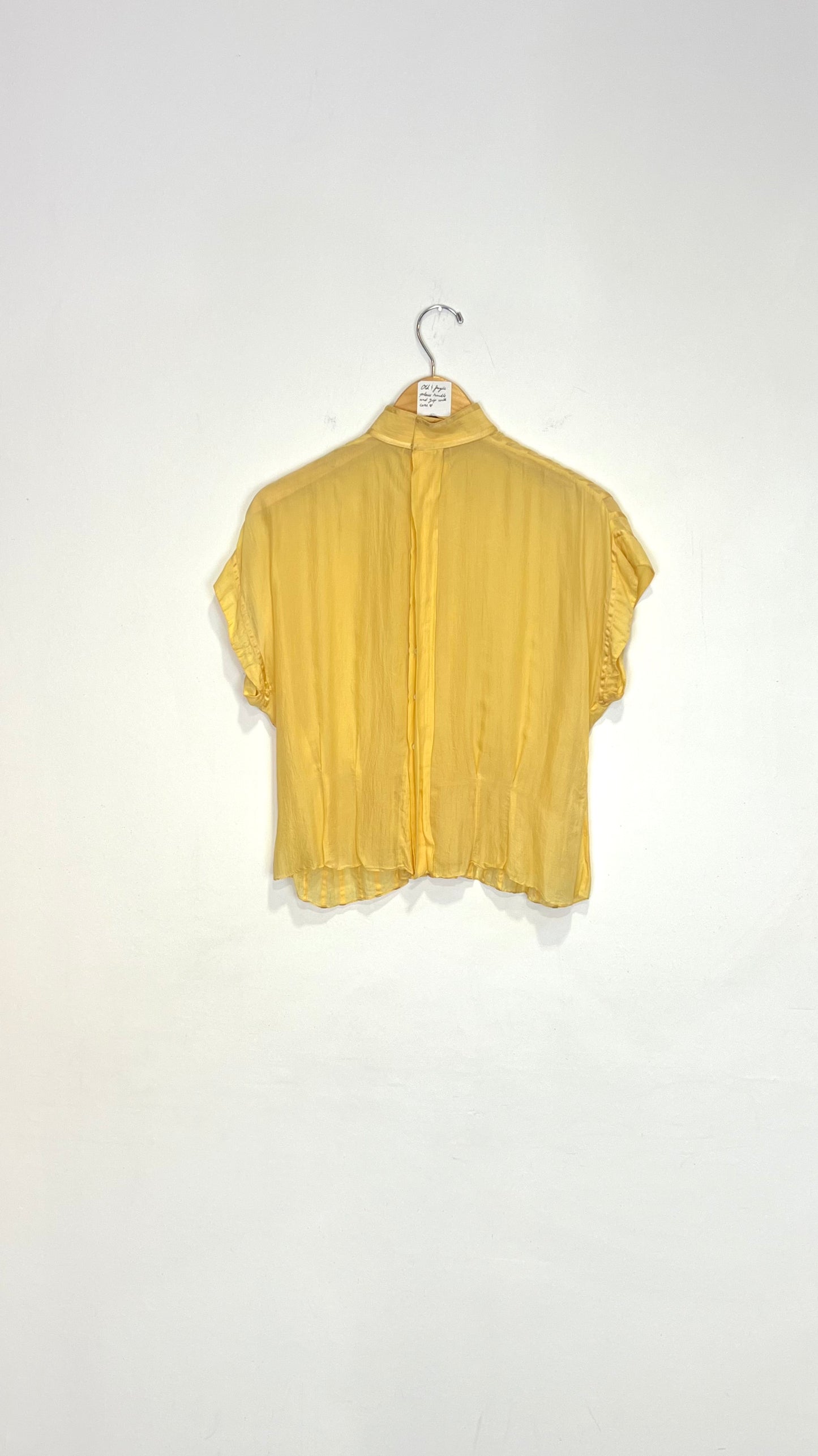 1940's Canary Yellow Sheer Silk Striped Blouse