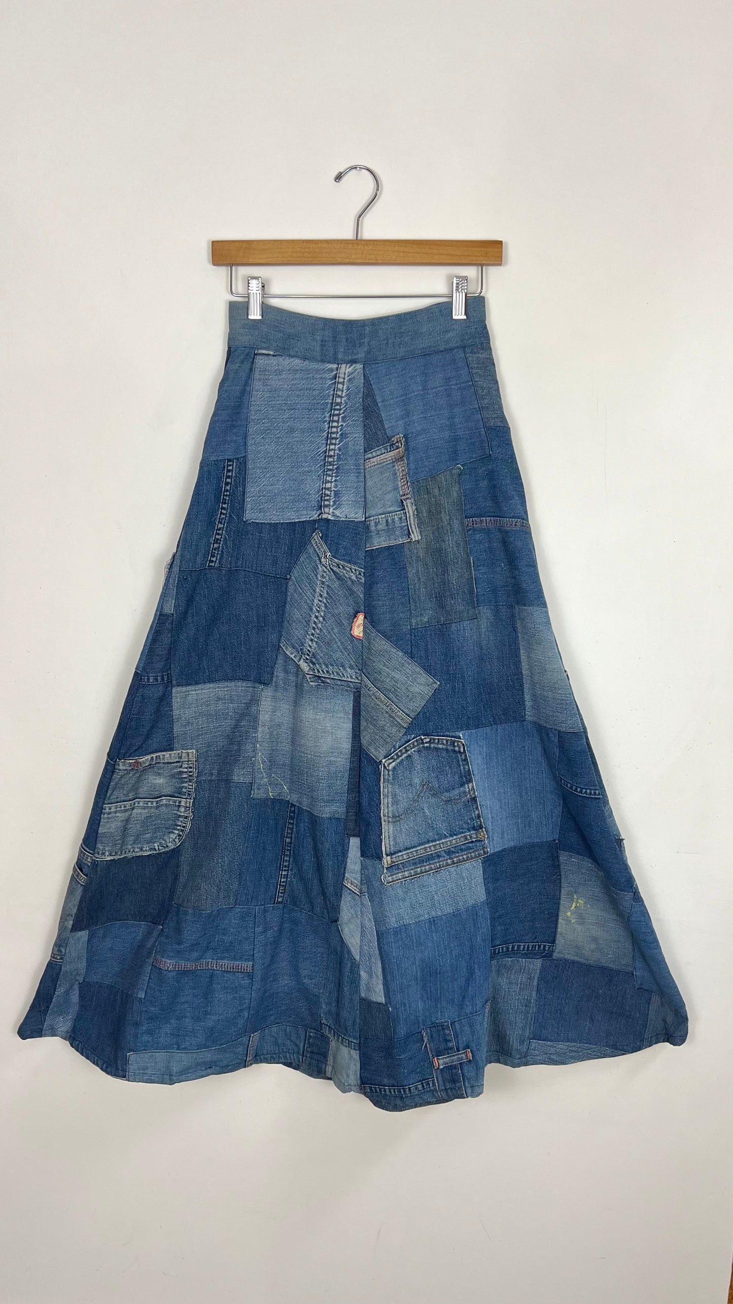 1990's Patchwork Denim Maxi Skirt